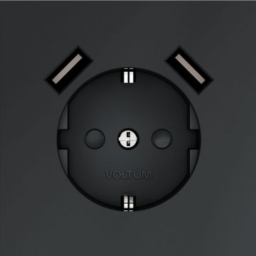Розетка встраиваемая Voltum (Вольтум) S70 с заземлением и защитными шторками, 16А, с USB, A+A, (графит) VLS040407