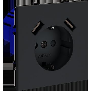 Розетка встраиваемая Voltum (Вольтум) S70 с заземлением и защитными шторками, 16А, с USB, A+A, (графит) VLS040407