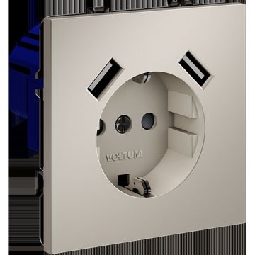 Розетка встраиваемая Voltum (Вольтум) S70 с заземлением и защитными шторками, 16А, с USB, A+A, (кашемир) VLS040403