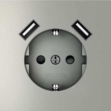 Розетка встраиваемая Voltum (Вольтум) S70 с заземлением и защитными шторками, 16А, с USB, A+A, (сталь) VLS040405