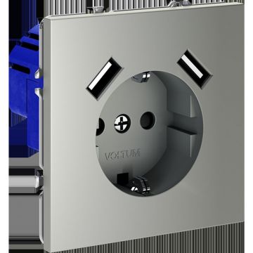 Розетка встраиваемая Voltum (Вольтум) S70 с заземлением и защитными шторками, 16А, с USB, A+A, (сталь) VLS040405