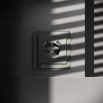 Розетка встраиваемая Voltum (Вольтум) S70 с заземлением и защитными шторками, 16А, с USB, A+A, (титан) VLS040406