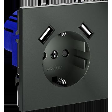 Розетка встраиваемая Voltum (Вольтум) S70 с заземлением и защитными шторками, 16А, с USB, A+A, (титан) VLS040406