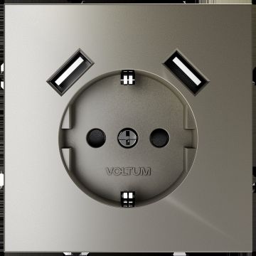 Розетка встраиваемая Voltum (Вольтум) S70 с заземлением и защитными шторками, 16А, с USB, A+A, (шелк) VLS040404