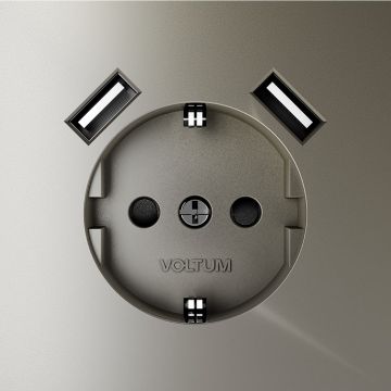 Розетка встраиваемая Voltum (Вольтум) S70 с заземлением и защитными шторками, 16А, с USB, A+A, (шелк) VLS040404