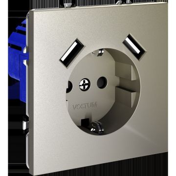 Розетка встраиваемая Voltum (Вольтум) S70 с заземлением и защитными шторками, 16А, с USB, A+A, (шелк) VLS040404