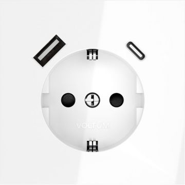 Розетка встраиваемая Voltum (Вольтум) S70 с заземлением и защитными шторками, 16А, с USB, A+С, (белый глянцевы VLS040501