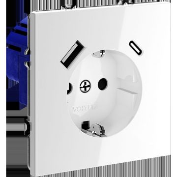 Розетка встраиваемая Voltum (Вольтум) S70 с заземлением и защитными шторками, 16А, с USB, A+С, (белый глянцевы VLS040501