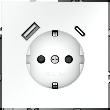 Розетка встраиваемая Voltum (Вольтум) S70 с заземлением и защитными шторками, 16А, с USB, A+С, (белый матовый) VLS040502