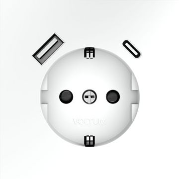 Розетка встраиваемая Voltum (Вольтум) S70 с заземлением и защитными шторками, 16А, с USB, A+С, (белый матовый) VLS040502