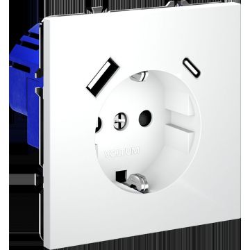 Розетка встраиваемая Voltum (Вольтум) S70 с заземлением и защитными шторками, 16А, с USB, A+С, (белый матовый) VLS040502