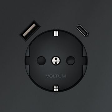 Розетка встраиваемая Voltum (Вольтум) S70 с заземлением и защитными шторками, 16А, с USB, A+С, (графит) VLS040507