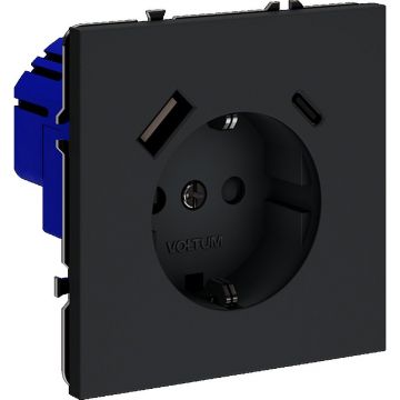 Розетка встраиваемая Voltum (Вольтум) S70 с заземлением и защитными шторками, 16А, с USB, A+С, (графит) VLS040507