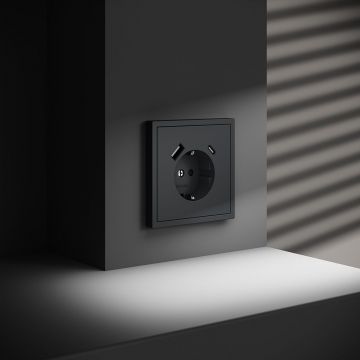 Розетка встраиваемая Voltum (Вольтум) S70 с заземлением и защитными шторками, 16А, с USB, A+С, (графит) VLS040507
