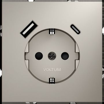 Розетка встраиваемая Voltum (Вольтум) S70 с заземлением и защитными шторками, 16А, с USB, A+С, (кашемир) VLS040503