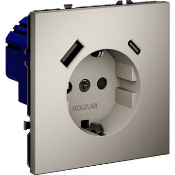 Розетка встраиваемая Voltum (Вольтум) S70 с заземлением и защитными шторками, 16А, с USB, A+С, (кашемир) VLS040503