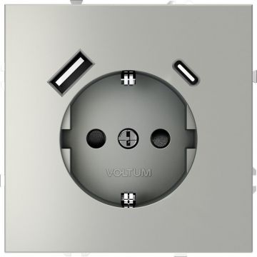 Розетка встраиваемая Voltum (Вольтум) S70 с заземлением и защитными шторками, 16А, с USB, A+С, (сталь) VLS040505