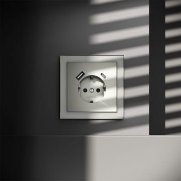 Розетка встраиваемая Voltum (Вольтум) S70 с заземлением и защитными шторками, 16А, с USB, A+С, (сталь) VLS040505