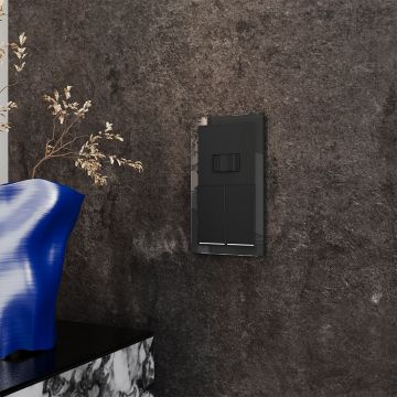 Выключатель встраиваемый Voltum (Вольтум) S70 двухклавишный с подсветкой 10А, (черный матовый) VLS020208