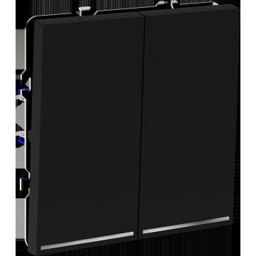 Выключатель встраиваемый Voltum (Вольтум) S70 двухклавишный с подсветкой 10А, (черный матовый) VLS020208