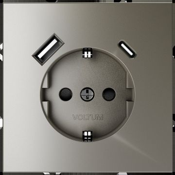Розетка встраиваемая Voltum (Вольтум) S70 с заземлением и защитными шторками, 16А, с USB, A+С, (шелк) VLS040504