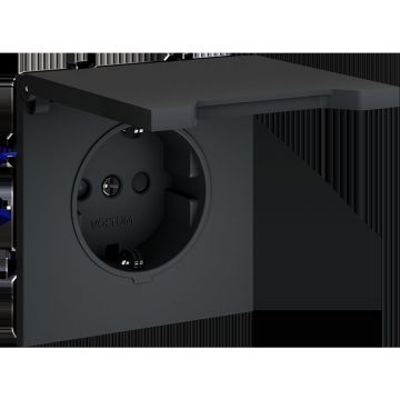 Розетка встраиваемая Voltum (Вольтум) S70 с заземлением, защитными шторками и крышкой 16А, (графит) VLS040307