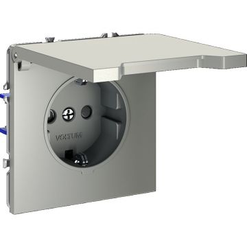 Розетка встраиваемая Voltum (Вольтум) S70 с заземлением, защитными шторками и крышкой 16А, (сталь) VLS040305