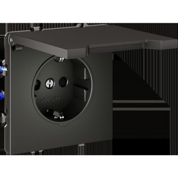 Розетка встраиваемая Voltum (Вольтум) S70 с заземлением, защитными шторками и крышкой 16А, (титан) VLS040306