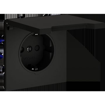 Розетка встраиваемая Voltum (Вольтум) S70 с заземлением, защитными шторками и крышкой 16А, (черный матовый) VLS040308