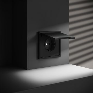 Розетка встраиваемая Voltum (Вольтум) S70 с заземлением, защитными шторками и крышкой 16А, (черный матовый) VLS040308