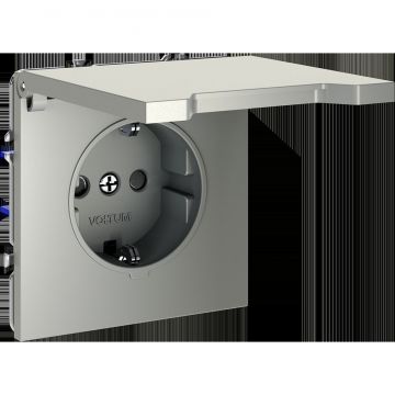 Розетка встраиваемая Voltum (Вольтум) S70 с заземлением, защитными шторками и крышкой 16А, (шелк) VLS040304