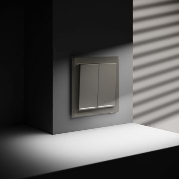 Выключатель встраиваемый Voltum (Вольтум) S70 двухклавишный с подсветкой 10А, (шелк) VLS020204