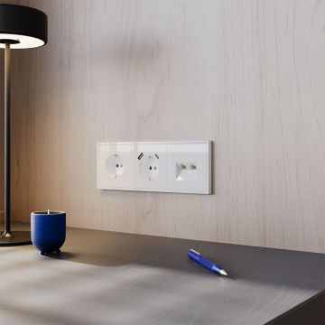 Розетка компьютерная встраиваемая Voltum (Вольтум) S70 двойная RJ45+RJ45 категория б, (белый глянцевый) VLS060201