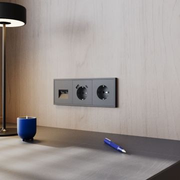 Розетка компьютерная встраиваемая Voltum (Вольтум) S70 двойная RJ45+RJ45 категория б, (графит) VLS060207