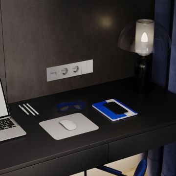 Розетка компьютерная встраиваемая Voltum (Вольтум) S70 двойная RJ45+RJ45 категория б, (сталь) VLS060205