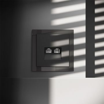 Розетка компьютерная встраиваемая Voltum (Вольтум) S70 двойная RJ45+RJ45 категория б, (черный матовый) VLS060208