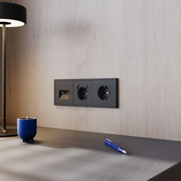 Розетка компьютерная встраиваемая Voltum (Вольтум) S70 двойная RJ45+RJ45 категория б, (черный матовый) VLS060208