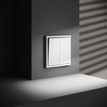 Проходной переключатель встраиваемый Voltum (Вольтум) S70 двухклавишный с подсветкой 10А, (белый матовый) VLS020402