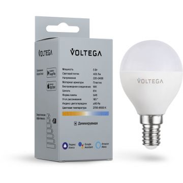 Светодиодная диммируемая лампа Voltega (Вольтега) Wi-Fi E14 5W 2700K VG 2428 шар матовый