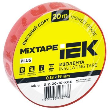 Изолента ИЭК ПВХ 0.18х19мм красный (рул.20м) IEK UIZ-20-10-K04