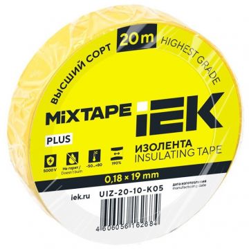 Изолента ИЭК ПВХ 0.18х19мм жёлтый (рул.20м) IEK UIZ-20-10-K05