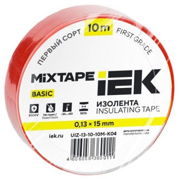 Изолента ИЭК ПВХ 0.13х15мм (рул.10м) красный IEK UIZ-13-10-10M-K04