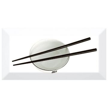 Декор Абсолют Керамика Monocolor Biselado 10х20 см черно-белый глянцевая ABC0000084, Decor Japan Tea 03 A, Absolut Keramika
