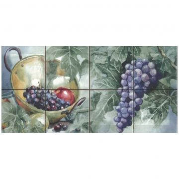 Декор Абсолют Керамика Monocolor Milano 10х10 40х20 см зеленый, голубой, серый глянцевая ABC0000134, Composicion Acuarela Uvas, Absolut Keramika