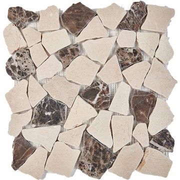Мозаика Pixmosaic (Пиксмозаик) Мрамор Cream marfil, Dark Imperador 30,5х30,5 см (PIX262)