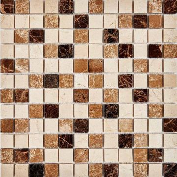 Мозаика Pixmosaic (Пиксмозаик) Мрамор Emperador Dark, light, Crema Nova 30,5х30,5 см (PIX269)