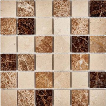 Мозаика Pixmosaic (Пиксмозаик) Мрамор Emperador Dark, light, Crema Nova 30,5х30,5 см (PIX270)
