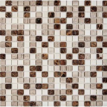 Мозаика Pixmosaic (Пиксмозаик) Мрамор Emperador Dark, White Wooden, Dolomiti Bianco 30,5х30,5 см (PIX277)