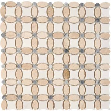 Мозаика Pixmosaic (Пиксмозаик) Мрамор Cream marfil, Thassos, Athens grey 33,6х33,6 см (PIX281)