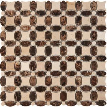 Мозаика Pixmosaic (Пиксмозаик) Мрамор Cream marfil, Dark Imperador 33,6х33,6 см (PIX283)